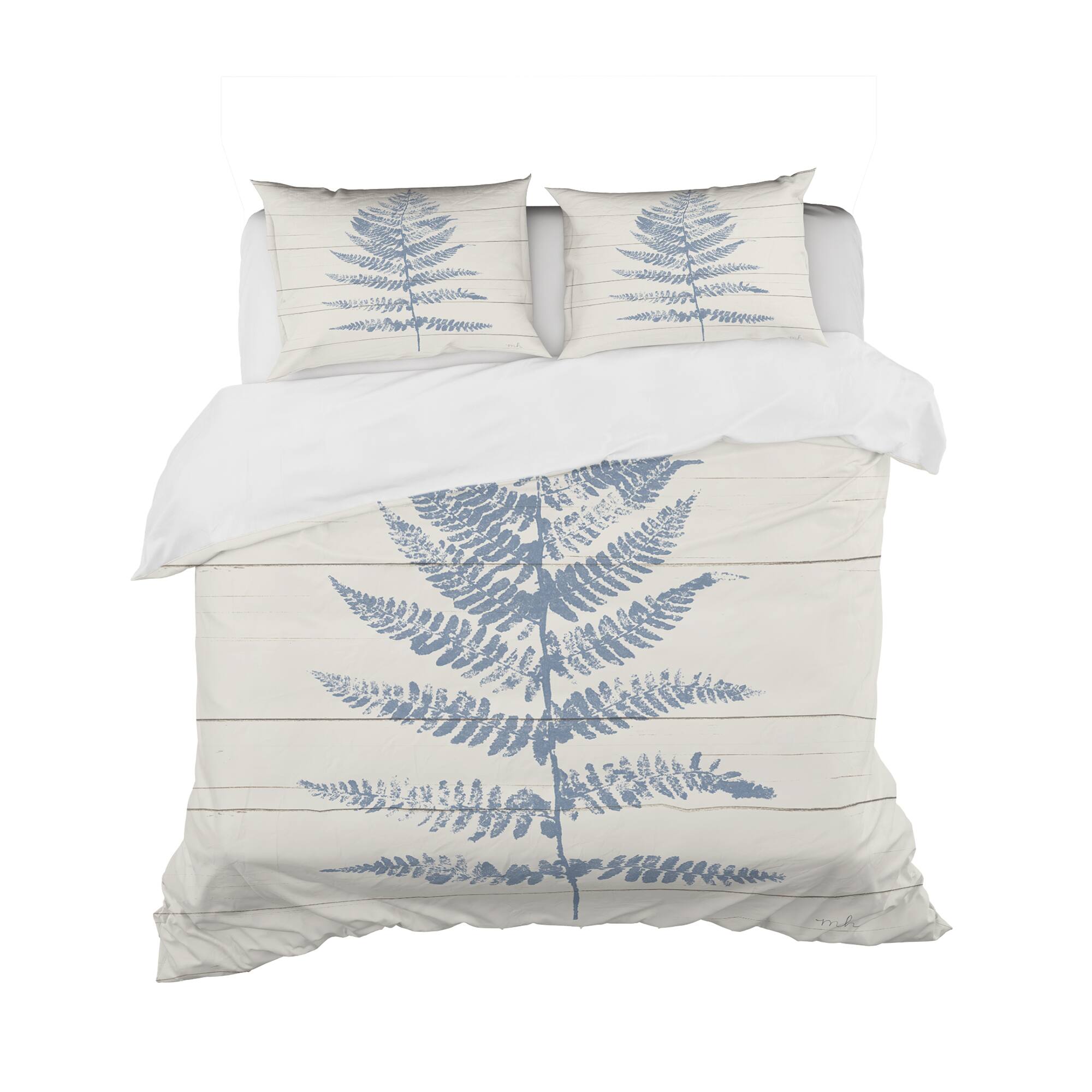 Designart 'Blue Fern Print on wood II' Cottage Bedding Set